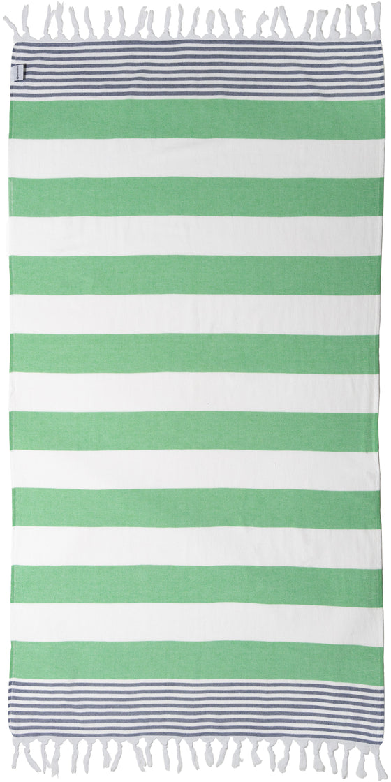 Marine Striped Turkish Towel with Soft Terry Cloth Back in Green & Navy