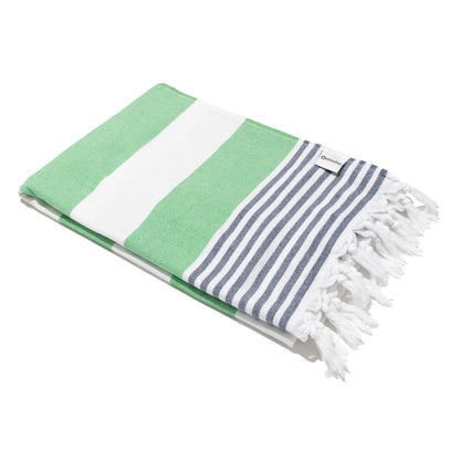 OUTLET SALE - Marine Terry Lined Turkish Towel in Green and Navy