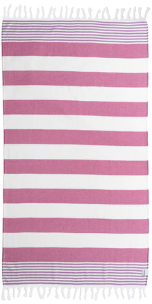  Marine Striped Turkish Towel with Soft Terry Cloth Back in Pink & Purple