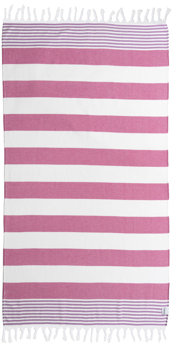 Marine Striped Turkish Towel with Soft Terry Cloth Back in Pink & Purple