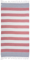Marine Striped Turkish Towel with Soft Terry Cloth Back in Red and Navy