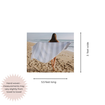 Marine Striped Turkish Towel with Soft Terry Cloth Back in Grey & Black