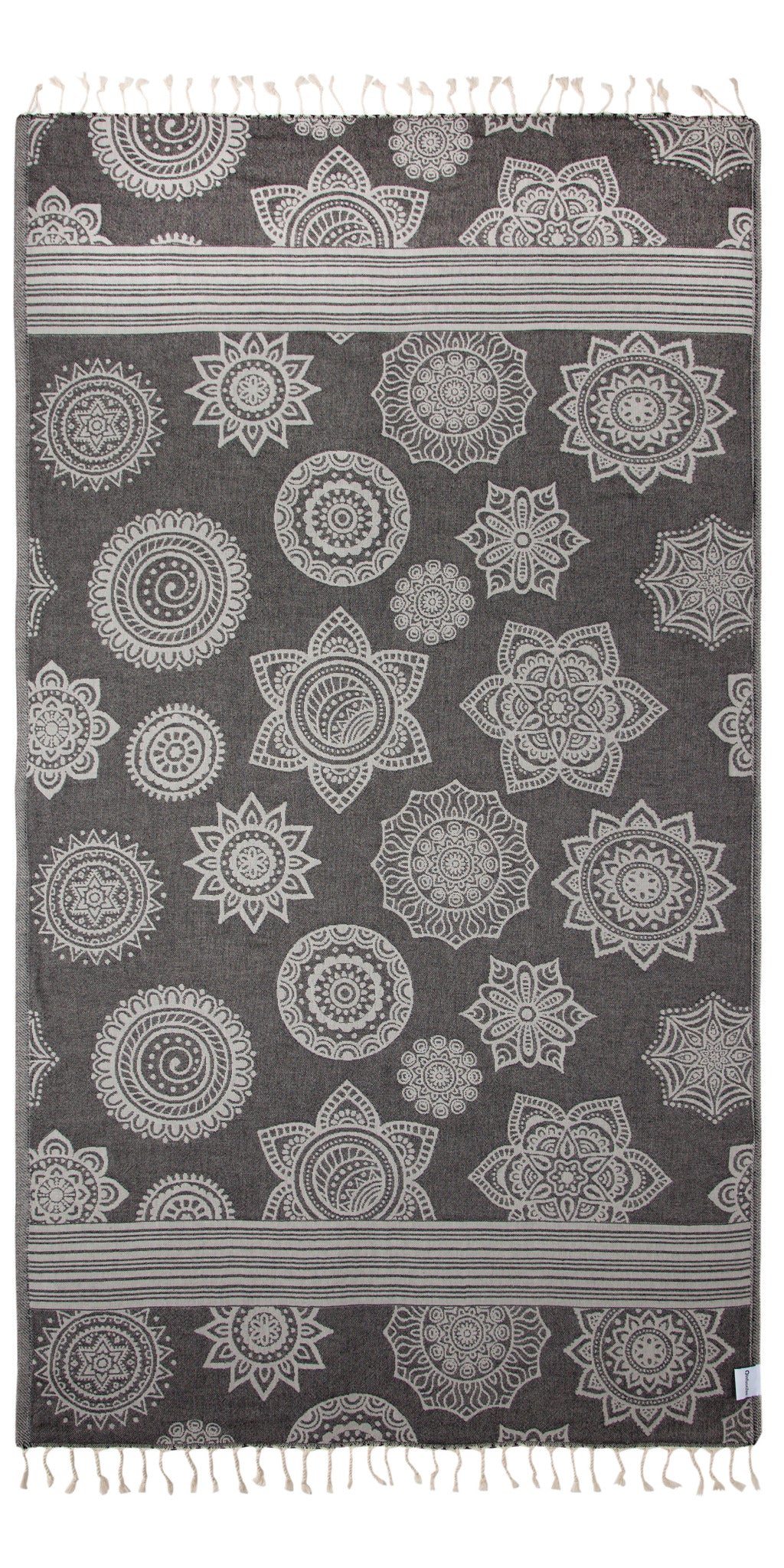 Mandala Flower Sand Resistant Turkish Towel in Black