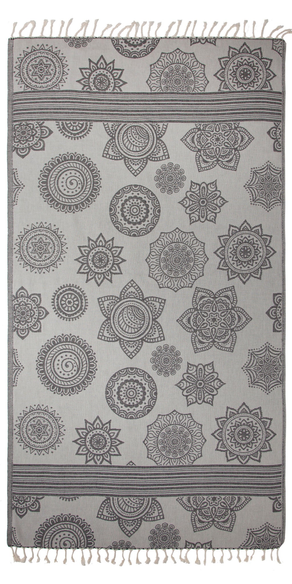 Mandala Flower Sand Resistant Turkish Towel in Black