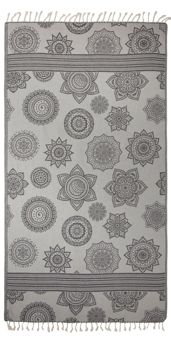 CLEARANCE - Mandala Flower Sand Resistant Turkish Towel in Black
