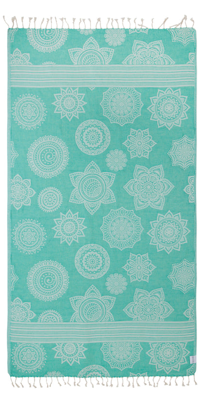 Mandala Flower Sand Resistant Turkish Towel in Seagreen