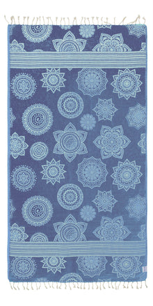  CLEARANCE - Mandala Flower Sand Resistant Turkish Towel in Navy