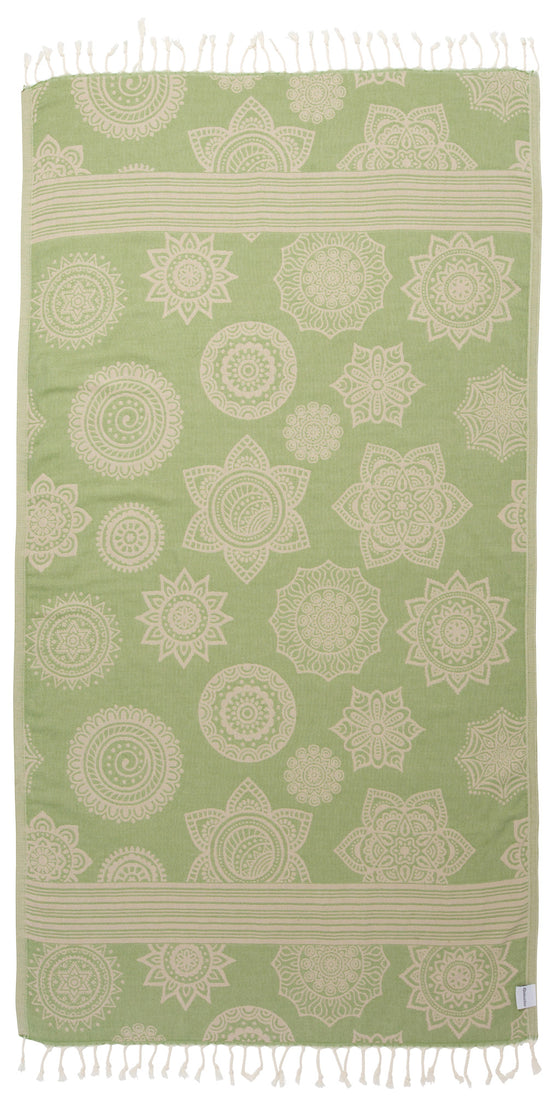 Mandala Flower Sand Resistant Turkish Towel in Olive