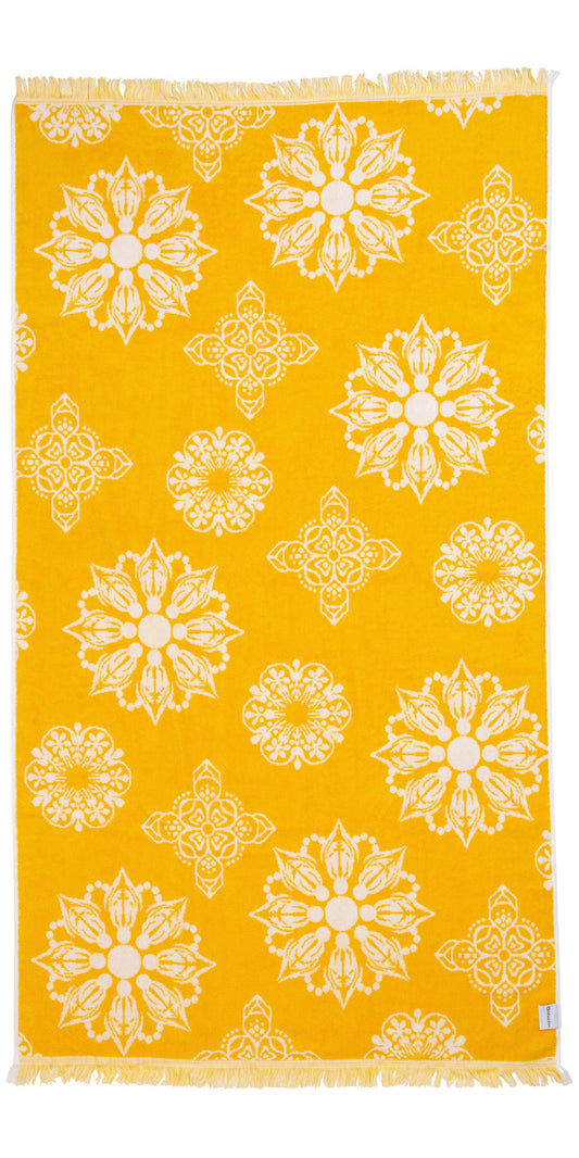 Mandala Full Terry Turkish Towel in Golden Yellow