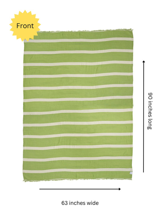 Multi Stripe Reversible Muslin Blanket in Olive Green