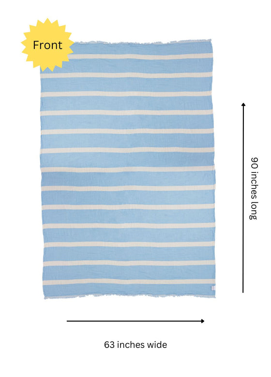 CLEARANCE - Multi Stripe Reversible Muslin Blanket in Light Blue