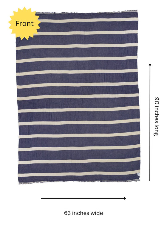Clearance - Multi Stripe Reversible Muslin Blanket in Navy Blue