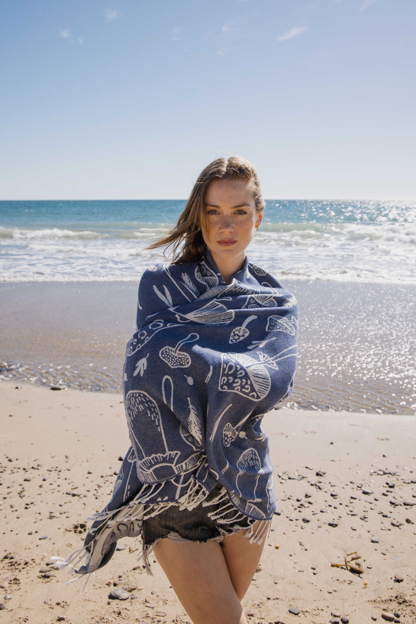 Mushroom Organic Turkish Towel in Navy