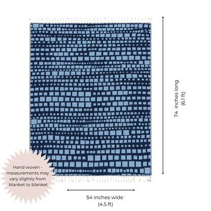Cubist Organic Cotton Throw Blanket in Navy & Blue