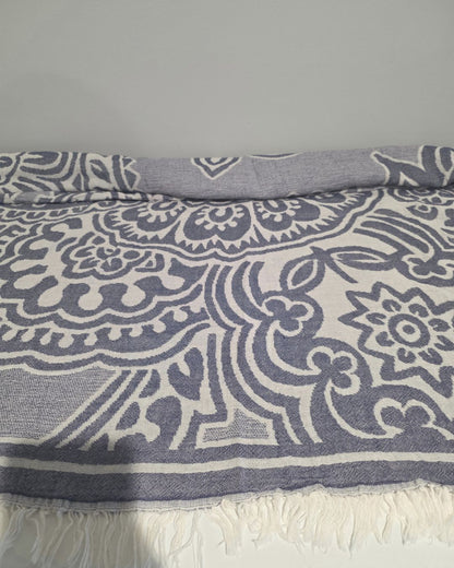 OUTLET SALE - Flower Turkish Towel in Navy - FINAL SALE