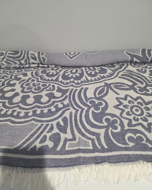 OUTLET SALE - Flower Turkish Towel in Navy - FINAL SALE