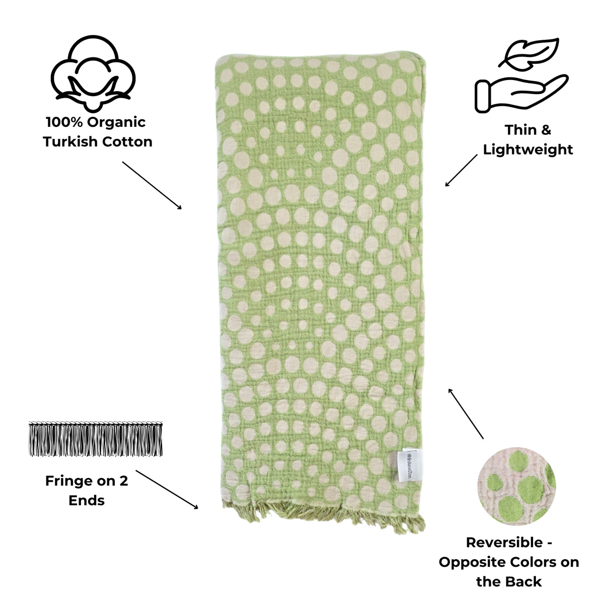 Arched Dot Reversible Muslin Blanket in Olive and Beige
