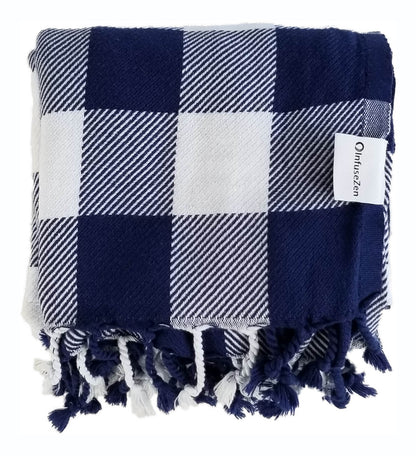 OUTLET SALE - Buffalo Plaid Turkish Towel in Navy Blue & White