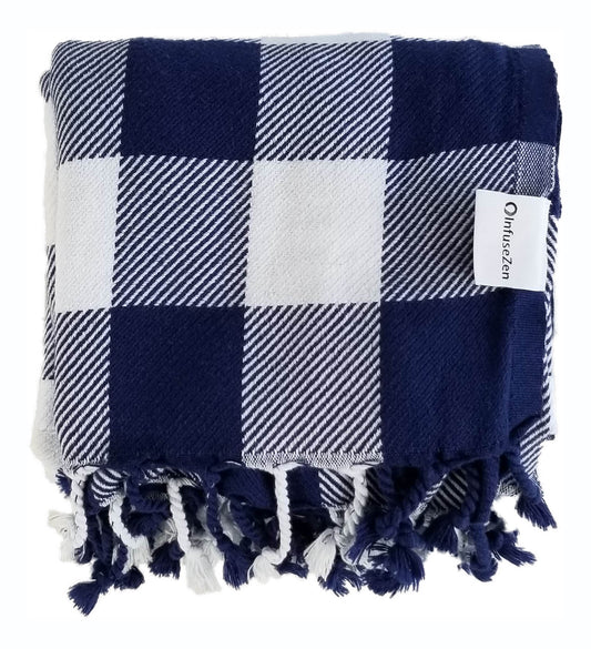 OUTLET SALE - Buffalo Plaid Turkish Towel in Navy Blue & White