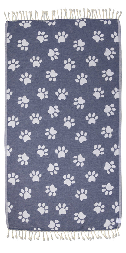 Paw Print Organic Turkish Towel in Navy