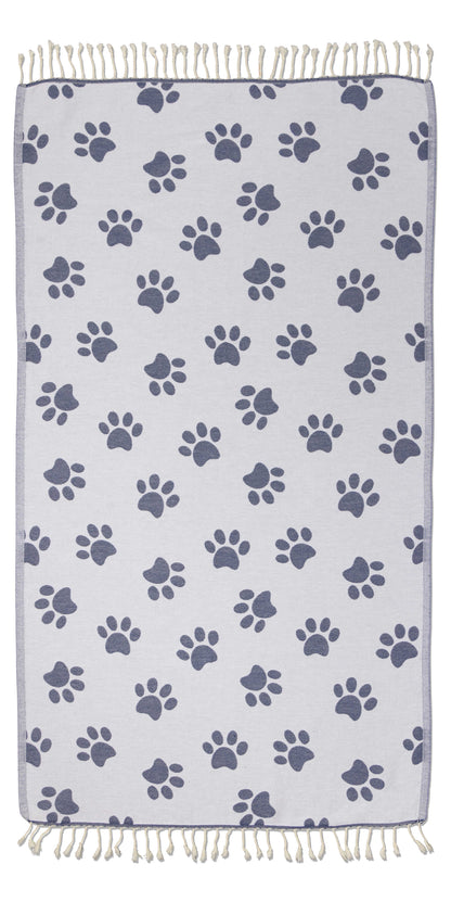 Paw Print Organic Turkish Towel in Navy