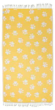  Paw Print Organic Turkish Towel in Yellow