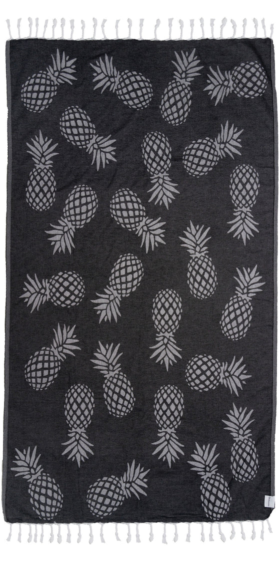Pineapple Print Sand Free Turkish Towel in Black