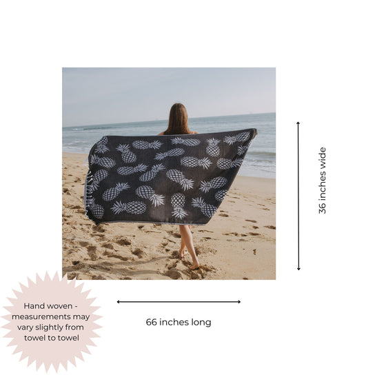 Pineapple Print Sand Free Turkish Towel in Black