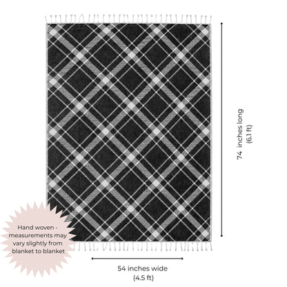 Plaid Organic Cotton Throw Blanket in Black & Beige