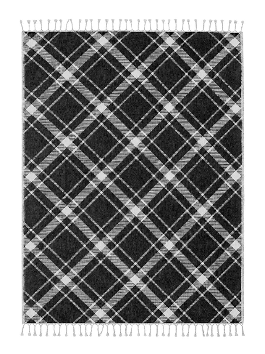 Plaid Organic Cotton Throw Blanket in Black & Beige