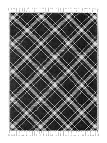 Plaid Organic Cotton Throw Blanket in Black & Beige