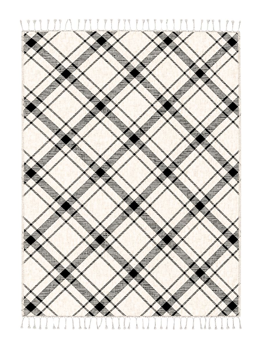 Plaid Organic Cotton Throw Blanket in Black & Beige