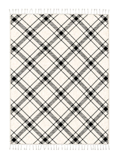 Plaid Organic Cotton Throw Blanket in Black & Beige