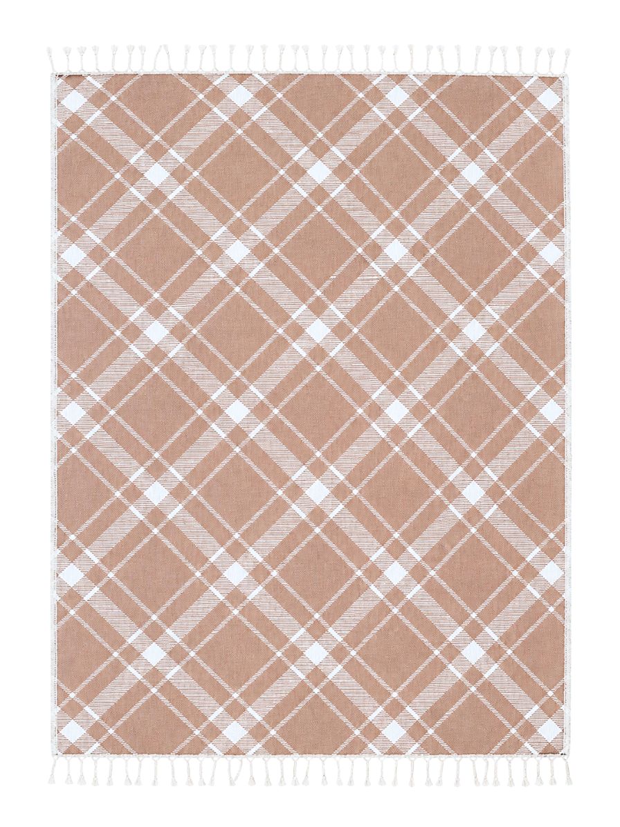 Plaid Organic Cotton Throw Blanket in Camel & Beige