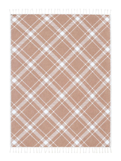 Plaid Organic Cotton Throw Blanket in Camel & Beige