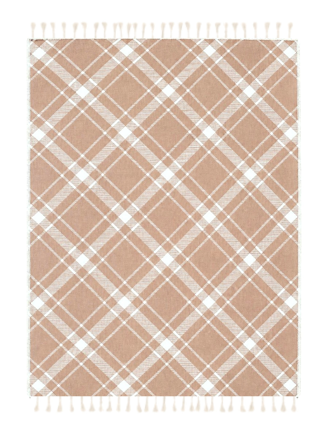 Plaid Organic Cotton Throw Blanket in Camel & Beige