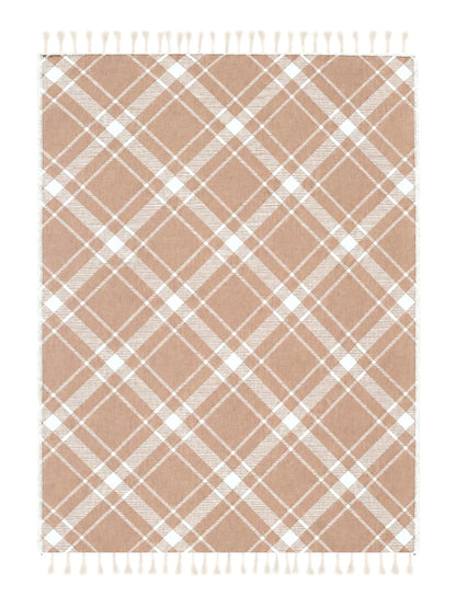 Plaid Organic Cotton Throw Blanket in Camel & Beige