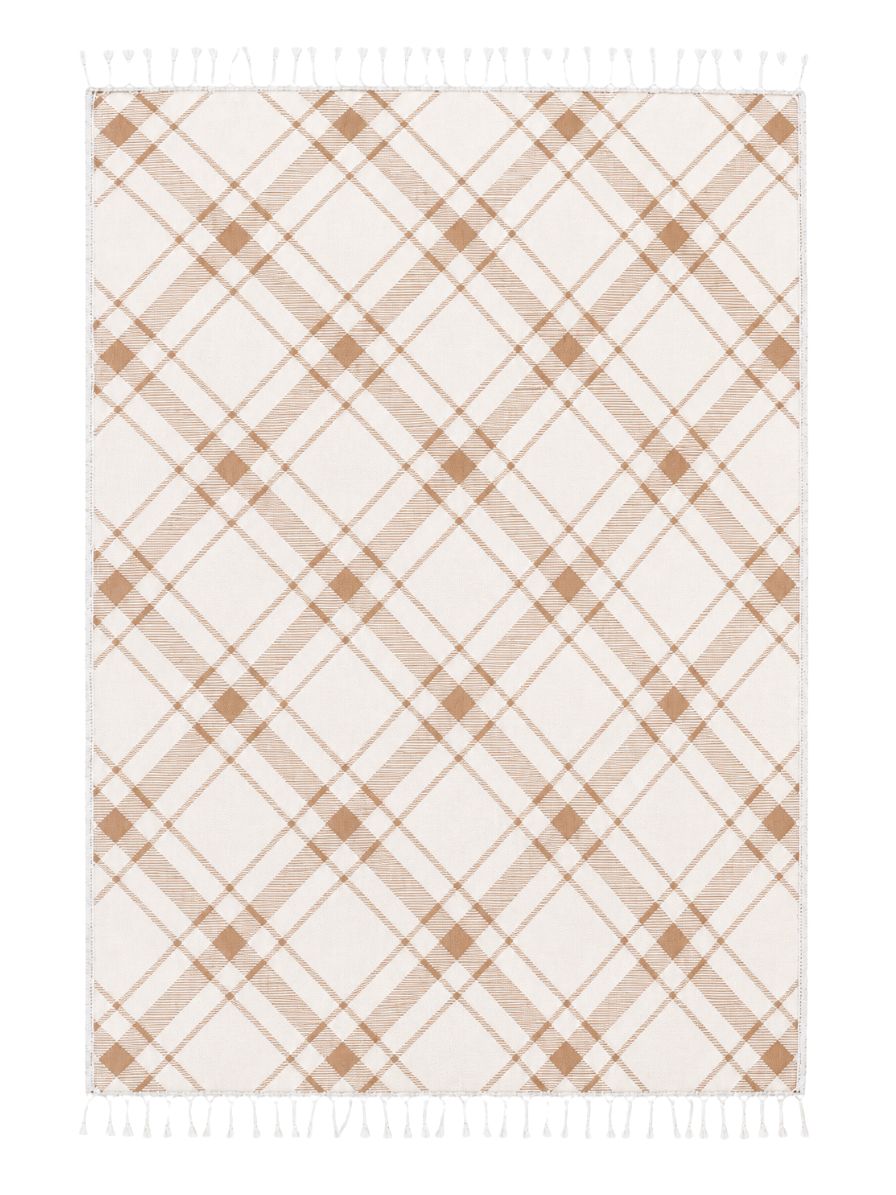 Plaid Organic Cotton Throw Blanket in Camel & Beige