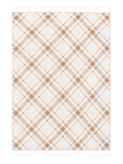 Plaid Organic Cotton Throw Blanket in Camel & Beige