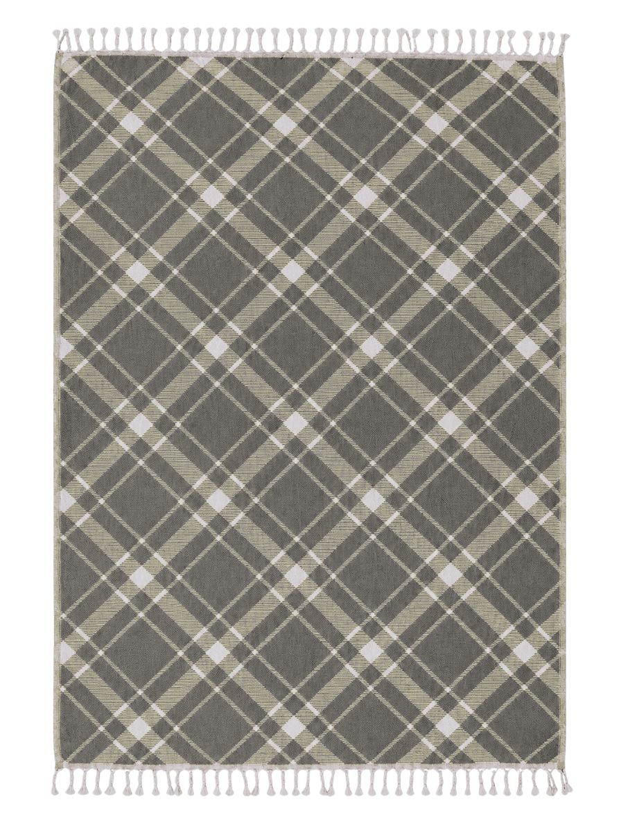 Plaid Organic Cotton Throw Blanket in Dark Grey & Beige