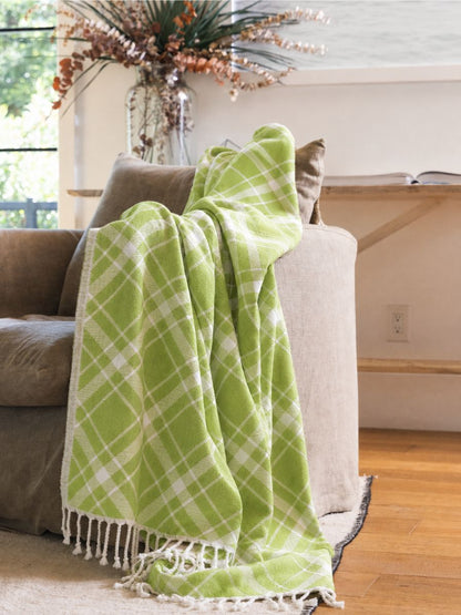 Plaid Organic Cotton Throw Blanket in Olive & Beige