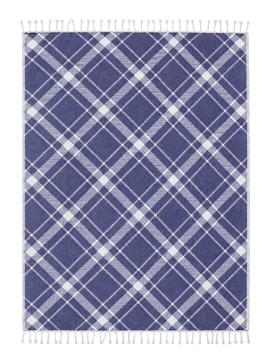 Plaid Organic Cotton Throw Blanket in Navy & Beige