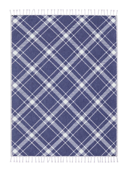 Plaid Organic Cotton Throw Blanket in Navy & Beige
