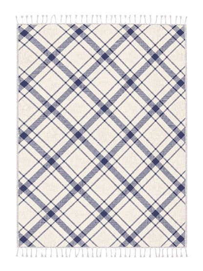 Plaid Organic Cotton Throw Blanket in Navy & Beige