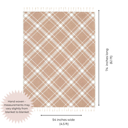 Plaid Organic Cotton Throw Blanket in Camel & Beige