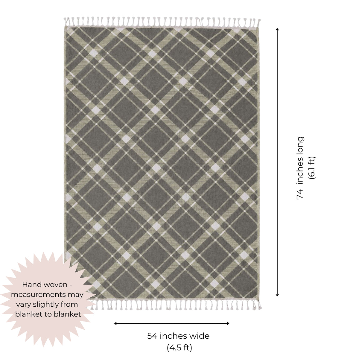 Plaid Organic Cotton Throw Blanket in Dark Grey & Beige