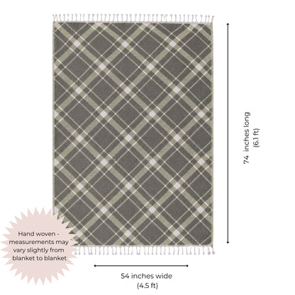 Plaid Organic Cotton Throw Blanket in Dark Grey & Beige