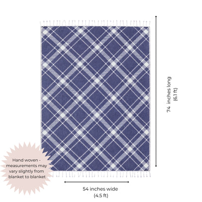 Plaid Organic Cotton Throw Blanket in Navy & Beige
