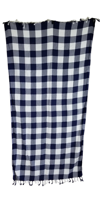 OUTLET SALE - Buffalo Plaid Turkish Towel in Navy Blue & White