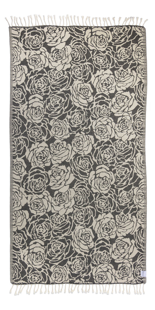 Towel with rose pattern on a white background